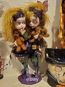 Pair of Lulu Lancaster ooak art dolls Victorian vampire conjoined twins handmade