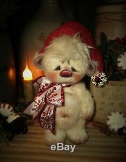Patti's Ratties 7 Eggnog Bear Cub Christmas OOAK Gift Doll Artist Sikes