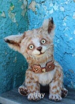 Plush OOAK artist handmade collectible wild cat realistic toy