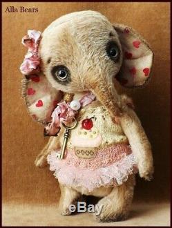 READY to SHIP Alla Bears artist OOAK Elephant doll baby shower cupcake pink