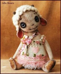 READY to SHIP Alla Bears artist Vintage baby sheep lamb nursery art doll OOAK
