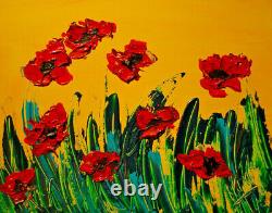 RED FLOWERS SIGNED Original Oil Painting on canvas IMPRESSIONIST THRTERHR