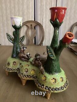 Raccoon Candle Holder- OOAK Artist Signed