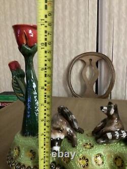 Raccoon Candle Holder- OOAK Artist Signed