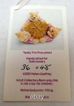 Rare Mohair 36/48 Teddy Trio Bear Pincushion Helen Godfrey 2001 Dollmasters