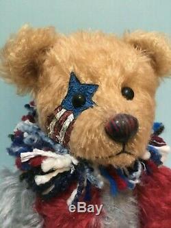 Rare ROCKET Artist TEDDY BEARS Multi Mohair Star Flag Patriot OOAK/LE Custom 15