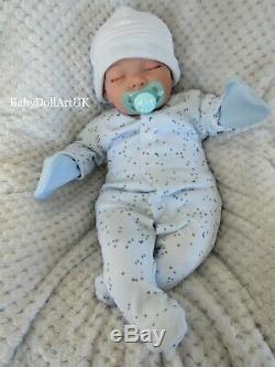 Reborn Baby BOY Doll, Newborn 18 Sleeping Baby Logan 4lbs, UK ARTIST