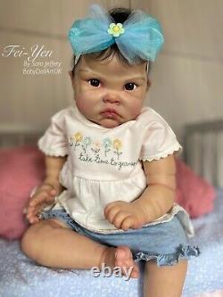 Reborn Baby Girl Doll FeiYen, 22 Asian Baby by UK Artist Sara Jeffery