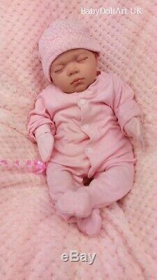 Reborn Baby Girl Doll, Sleeping little girl Rosie 18 inch HANDMADE by UK Artist