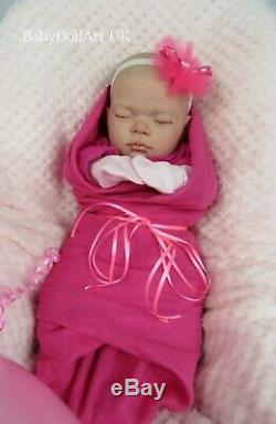 Reborn Baby girl Doll, 18 sleeping baby girl Sweet Pea HANDMADE by UK Artist