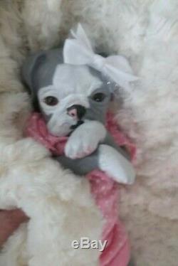 Reborn hybrid gray puppy artist doll hand painted baby pup princess pug dog