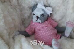 Reborn hybrid gray puppy artist doll hand painted baby pup princess pug dog