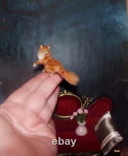 Red cat miniature handmade OOAK 112 dollhouse realistic handsculpted IGMA