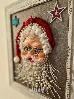 Santa Claus, Framed Jewelry One Of A Kind Art, Unique Gift, Vintage Home Decor