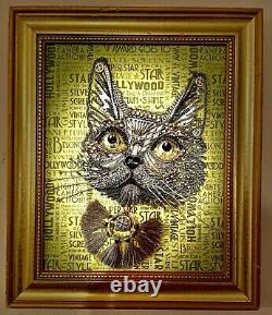 Silver Cat Portrait, Framed Jewelry One Of A Kind Art, Unique Gift, Home Decor