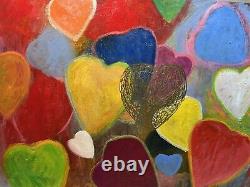 Symbolic Abstract Art 24X36 Nino Pippa Oil Painting See Throug Heart of Gold
