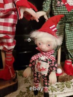 TWO LuLu Lancaster ooak one of a kind handmade art dolls Christmas male boy elfs