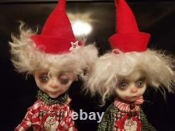 TWO LuLu Lancaster ooak one of a kind handmade art dolls Christmas male boy elfs