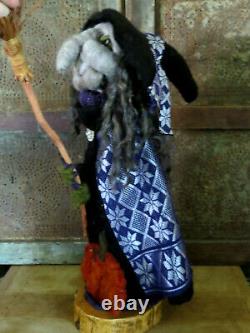 Tall 19 Primitive Halloween Artist Made OOAK Folk Art Needle Felted Wool Witch