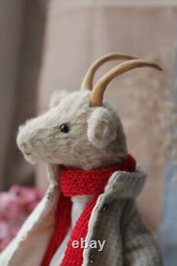 Teddy Handmade Interior Toy Collectable Gift Animal Doll OOAK Goat in Coat Decor