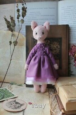 Teddy Handmade Interior Toy Collectable Gift Animal Doll OOAK Pig Piggy Piglet