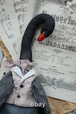 Teddy Handmade Interior Toy Collectable Gift Animal Doll OOAK Swan Pair Bird