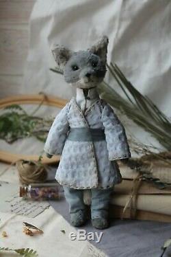 Teddy Handmade Interior Toy Collectable Gift Animal Doll OOAK Wolf Decor Kimono