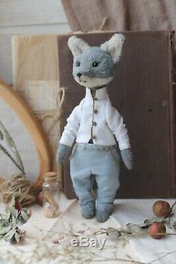 Teddy Handmade Interior Toy Collectable Gift Animal Doll OOAK Wolf Decor Kimono