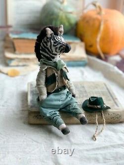 Teddy Handmade Interior Toy Collectable Gift Animal OOAK Zebra Cowboy Doll Decor