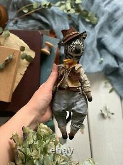 Teddy Handmade Interior Toy Collectable Gift Animal OOAK Zebra Cowboy Doll Decor