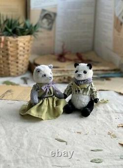 Teddy Handmade Toy Collectable Gift Animal Doll OOAK Pandas Bears Pair