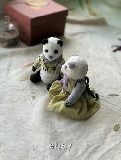 Teddy Handmade Toy Collectable Gift Animal Doll OOAK Pandas Bears Pair