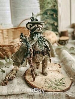 Teddy Handmade Toy Collectable Gift Animal Doll OOAK Raccoon Wizard Mage Druid