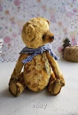Teddy bear vintage style looking plush doll Artist handmade OOAK Collectible art