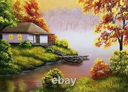 Ukraine Artist Original Landscape Painting Canvas Wall Art Decor Old House River