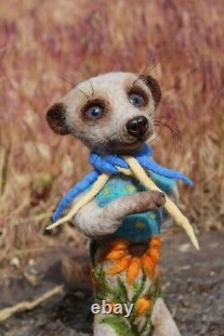 Ukrainian meerkat, felted collectible handmade artist toy, Ukrainian souvenir