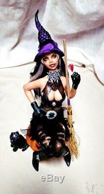 Unique Halloween Witch Candy Thief And Kitty Ooak Doll Sculpture Fairy Mermaid