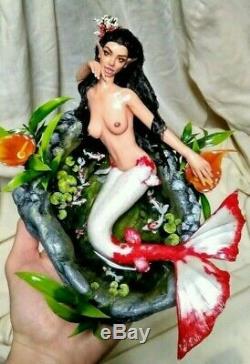 Unique Koi Pond Mermaid Nelly ooak doll miniature sculpture pin up beauty fairy