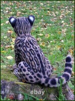 Unique, one of a kind needle felt ocelot kitten, leopard cat, long-tailed cat
