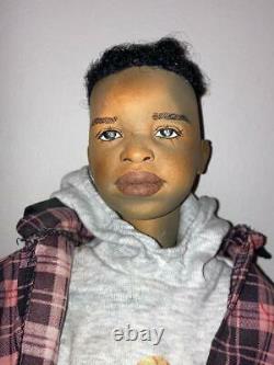 Uta Brauser Artist One-of-a-kind African American Black Bisque Boy Doll Signed