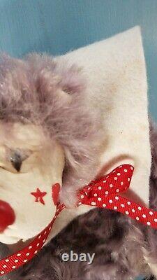 VTG Artist Teddy Bear Lulu Tatum Circus Clown Leather Face Purple Mohair Fangs