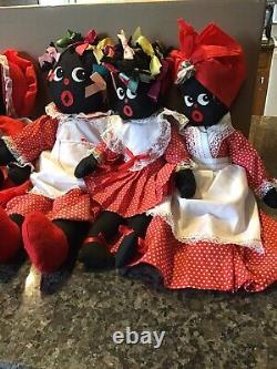 VTG Black African American Folk Art Handmade Cloth Rag Dolls FAMILY NEW ORLEANS