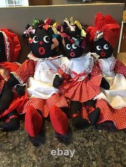 VTG Black African American Folk Art Handmade Cloth Rag Dolls FAMILY NEW ORLEANS