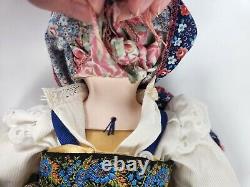 VTG Russian Cloth Doll 16 Handmade Folk Art Bisque Face Costume Blue OOAK