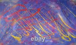 Very Large Handmade Abstract Painting Pollock Graffiti Vintage Style Signed Ooak