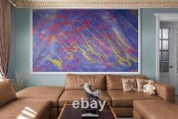 Very Large Handmade Abstract Painting Pollock Graffiti Vintage Style Signed Ooak