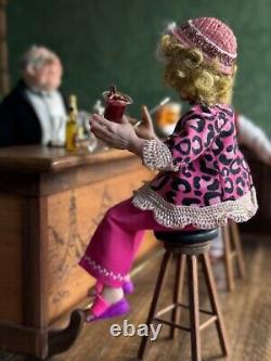 Vintage Artisan Miniature Dollhouse OOAK Clay Seated Lady w Cig Character Doll