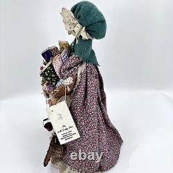 Vintage Artisan OOAK Handmade Peddler Doll Woman Carrying Basket of Yarn Fabric