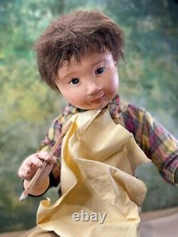 Vintage Dianne Dengel American Artist Cloth Doll OOAK Boy & His Spoon 1985 32