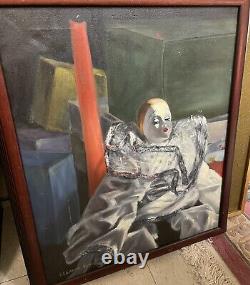 Vintage French Clown Oil Painting Signed Artist Ellanor Hoyt 24x30 RARE OOAK